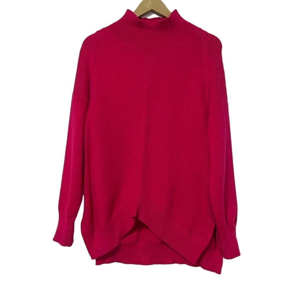 Anthropologie Maeve Hot Pink Mock Neck Asymmetric Hem Sweater‎ Size Medium